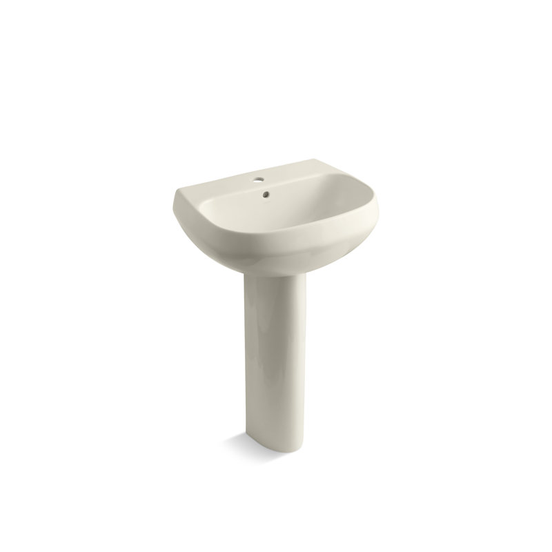 Wellworth Ceramic Pedestal Bathroom Sink with Overflow, 4" Centers, Timberline