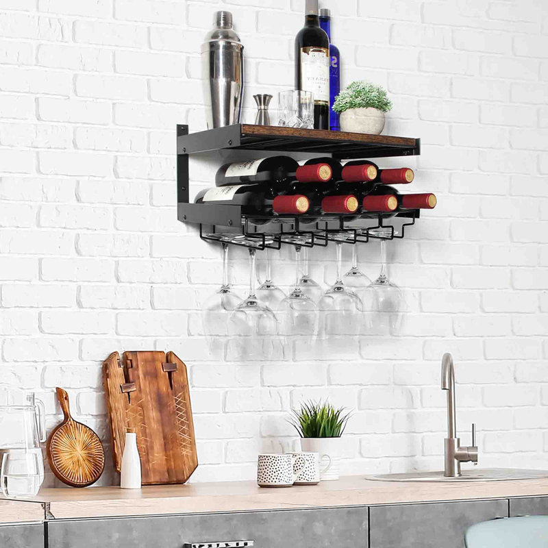 Braecyn Wine Bottle & Glass Rack Black