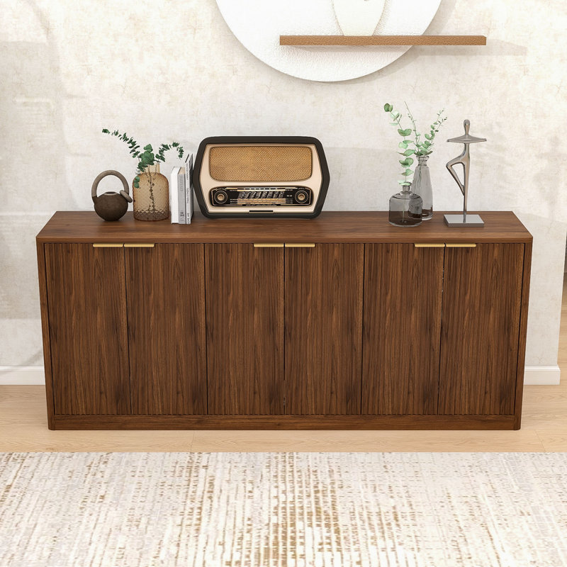 Buffet moderne avec un design ondulé - avec beaucoup de rangement, Noyer