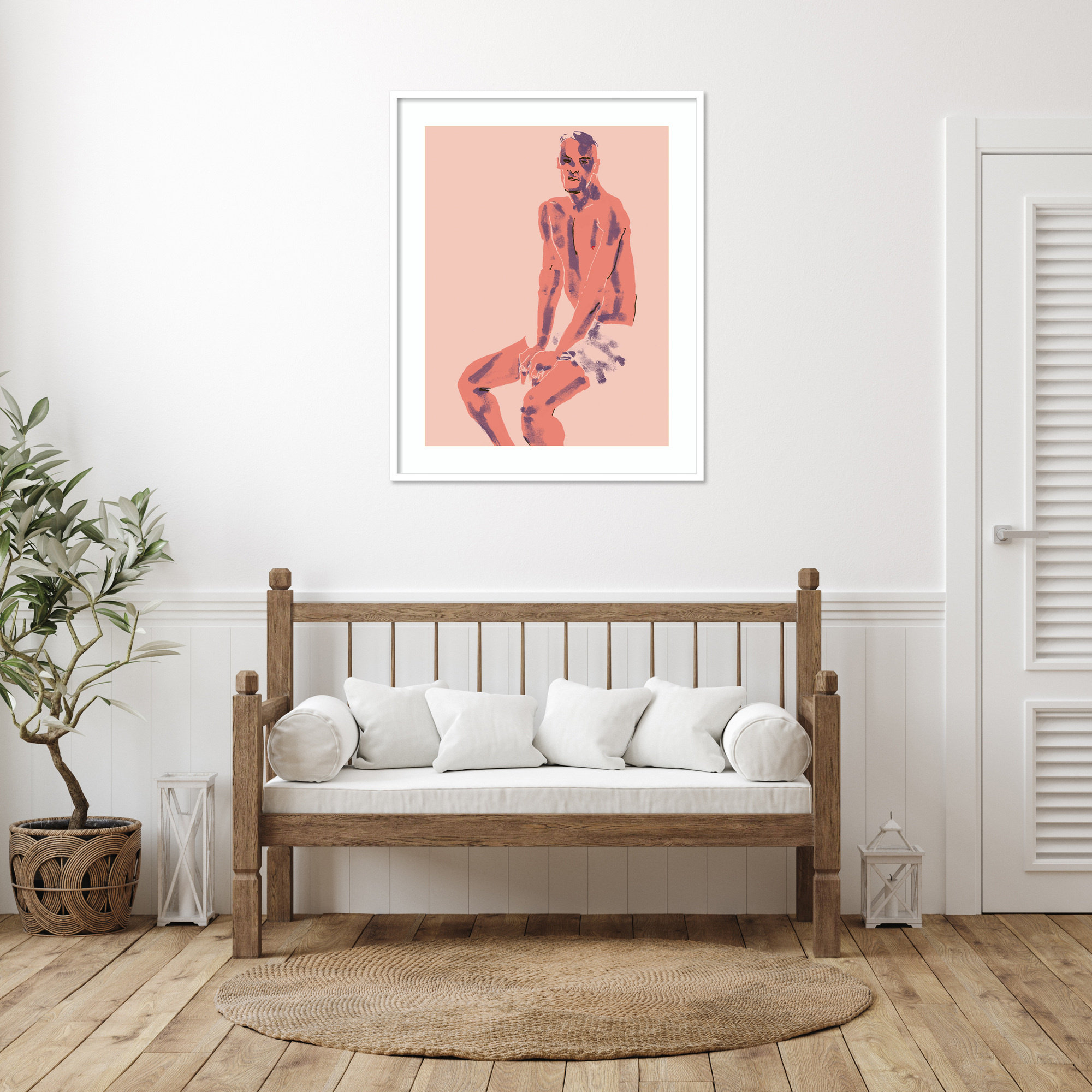 A Man Posing by Francesco Gulina Wood Framed Wall Art Print, 41" H x 33" W, White
