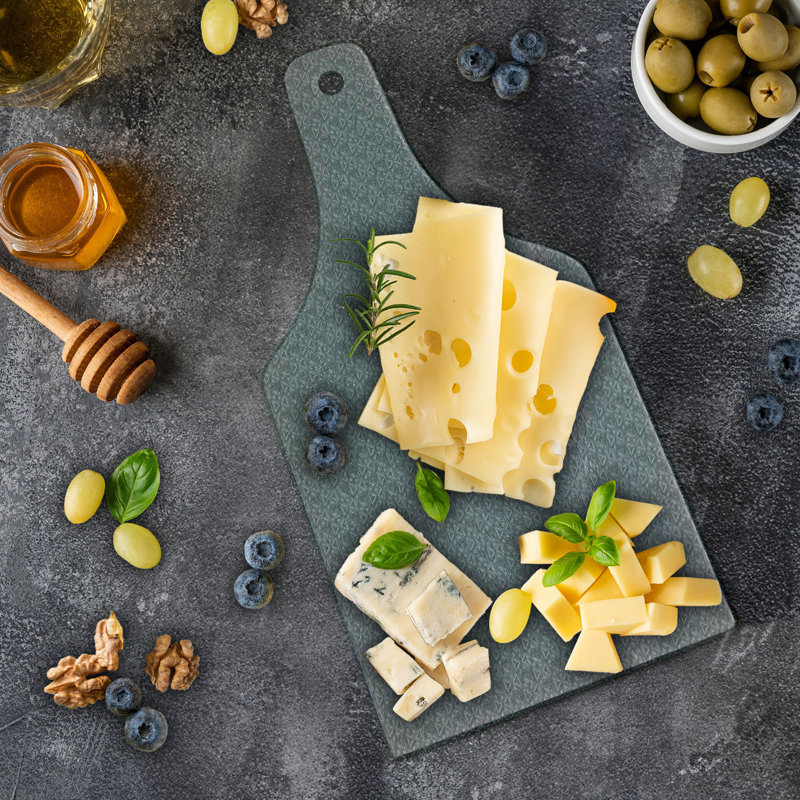 Ambesonne Grey Tempered Glass Cutting Board Hexagons and Triangles Grey and Pale Grey