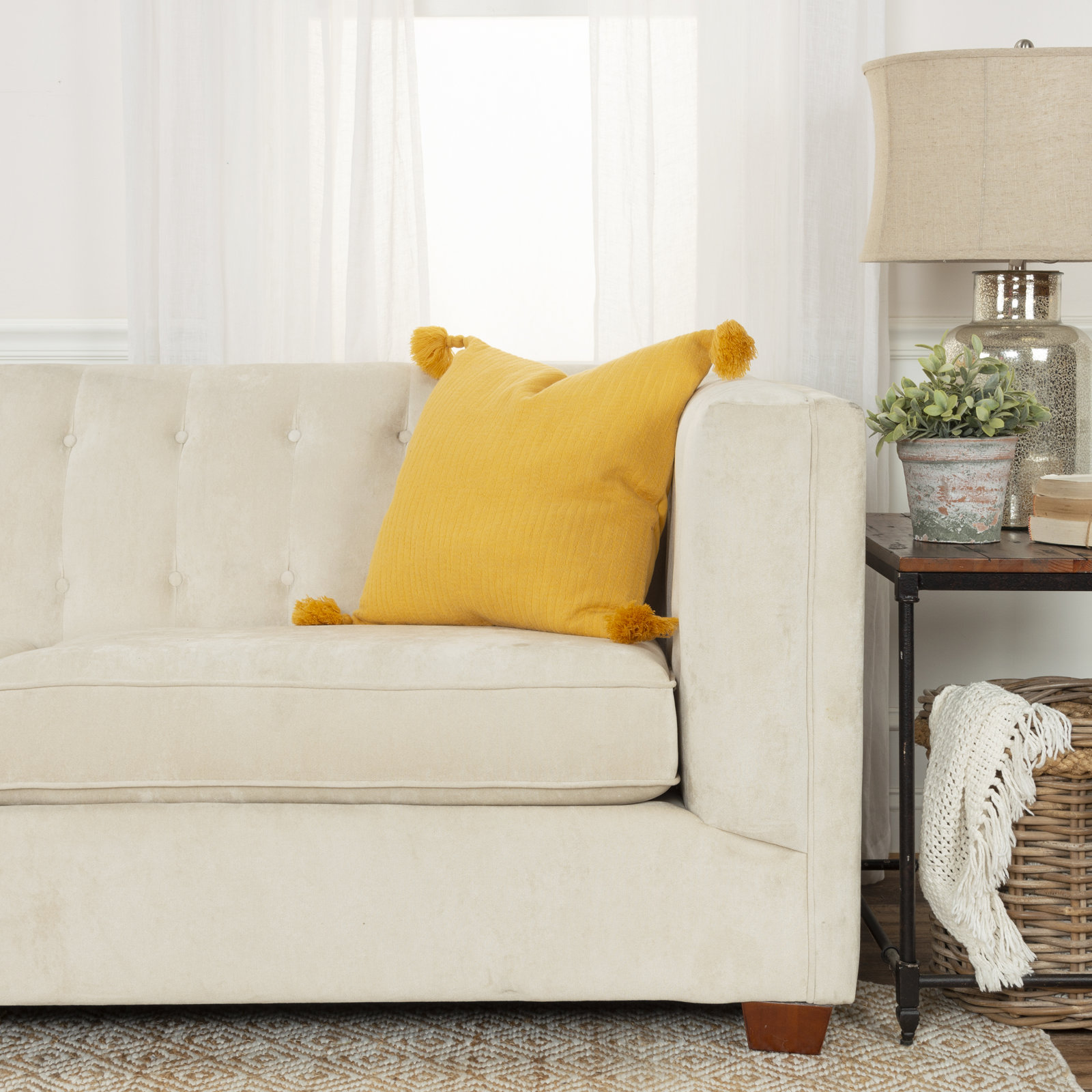 Colombina Embroidered Cotton Throw Pillow, Gold