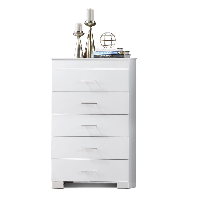 Commode 5 tiroirs Anglina, Blanc