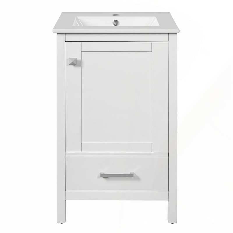 Meuble-lavabo autoportant avec 4 portes à fermeture douce, fabrication en contreplaqué durable, Blanc