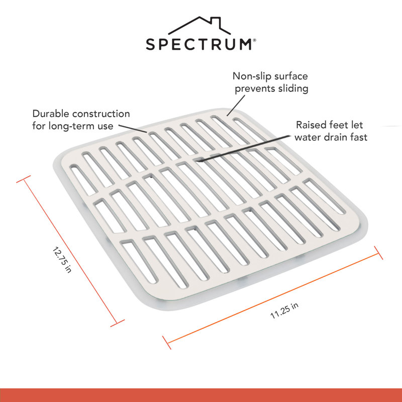 Spectrum Small Sink Mat Protector for Kitchen Sink with Raised Feet for Quick Drying and Water Flow, Soft Rubber Non Slip Surface Protects Dishes Glassware for Stainless Steel Sinks, Buttercream