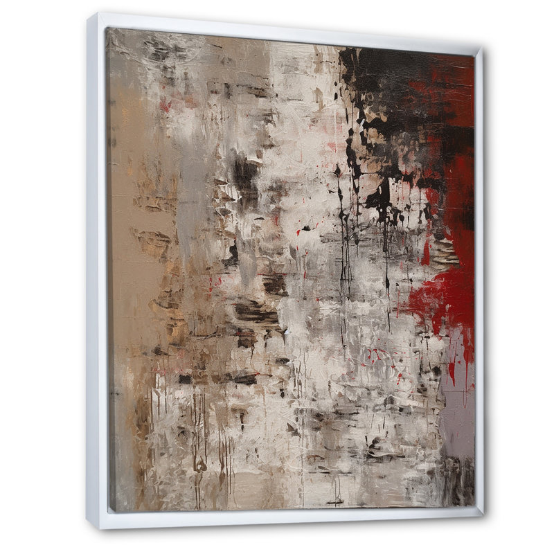 Fading Passion, abstrait en rétro beige et rouge I - art mural abstrait, 32" H x 16" W, Cadre flottant blanc