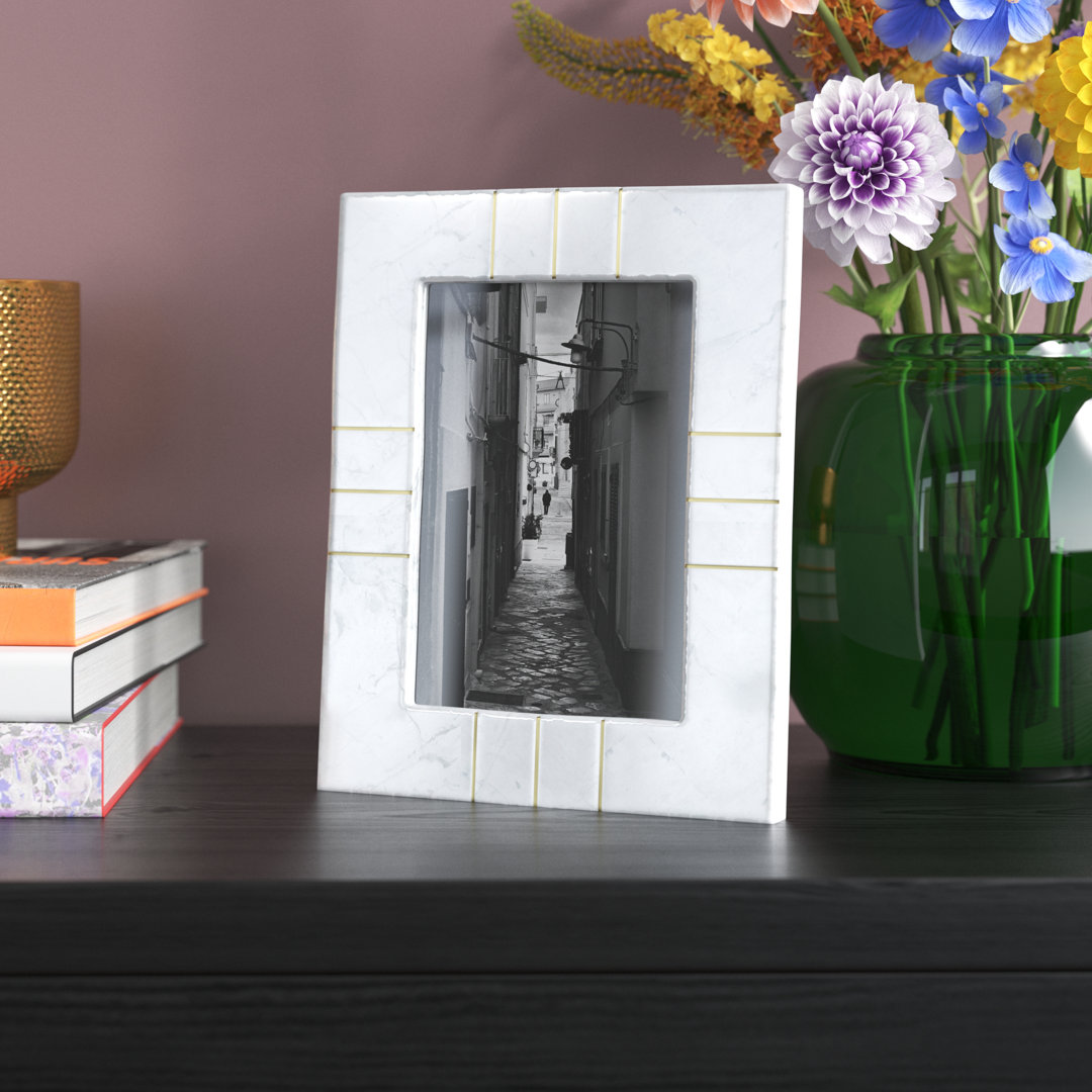 Kevon Embossed Marble Single Picture Frame in White/Gold Etta Avenue™ Picture 