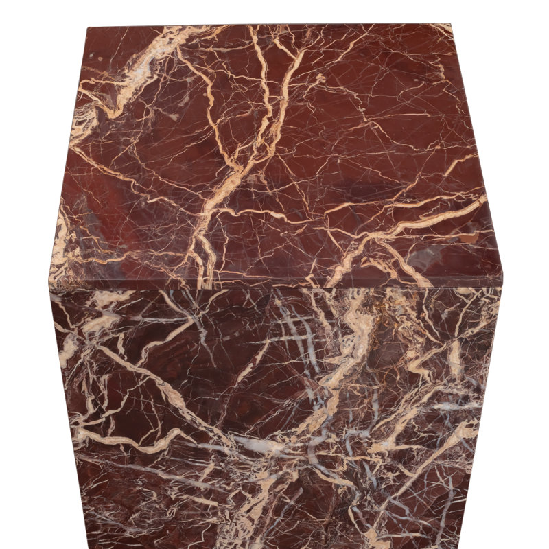 Authentic Italian Marble with Natural Oak Wood Occasional Table / Night Stand, Red, Tan