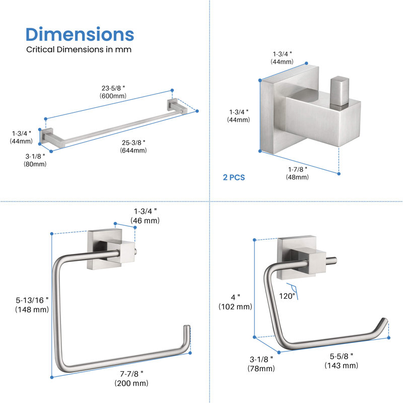 Ensemble de quincaillerie de salle de bain 5 pièces, Nickel brossé