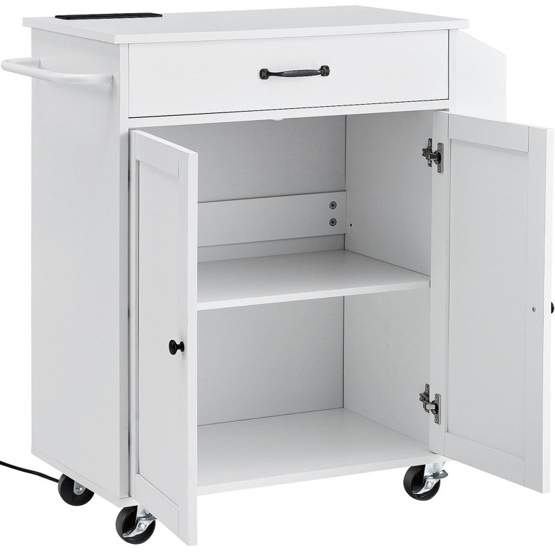 Kitchen Island Cart Rolling Storage Cabinet On Wheel With Charging Station