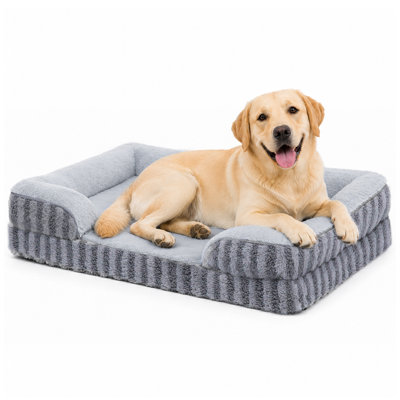 Modern Orthopedic Dog Sofa Bed with Bolster Sides, Egg-Crate Foam Support, Non-Slip Bottom & Removable Washable Cover