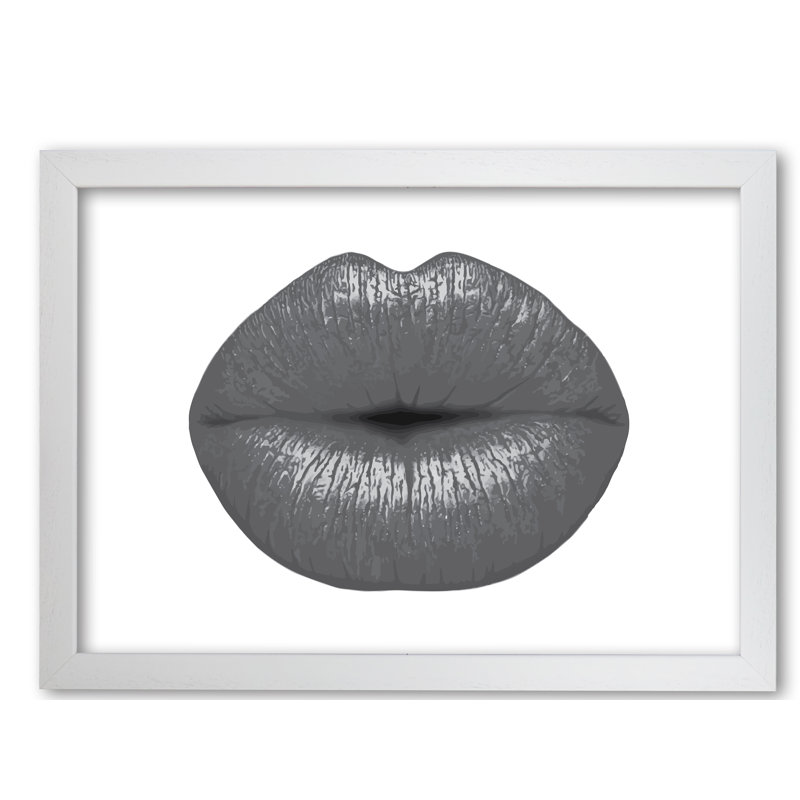 Lips 1 Piece Single Picture Frame Painting, 42 cm H x 60 cm W x 5 cm D, White Grain Frame