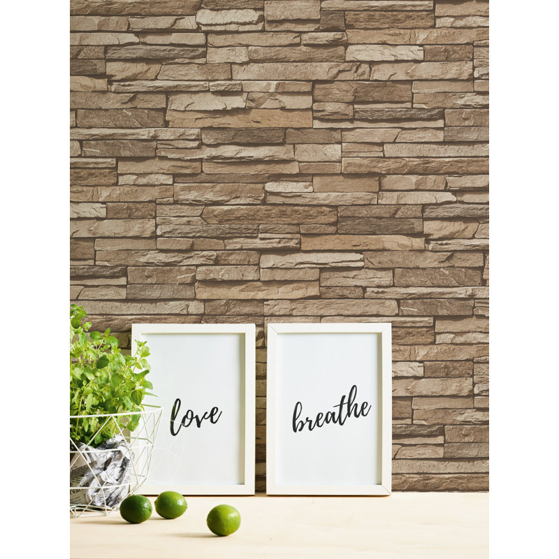 Bricks and More Collection Chic Stonewall Effect Wallpaper Roll, Beige