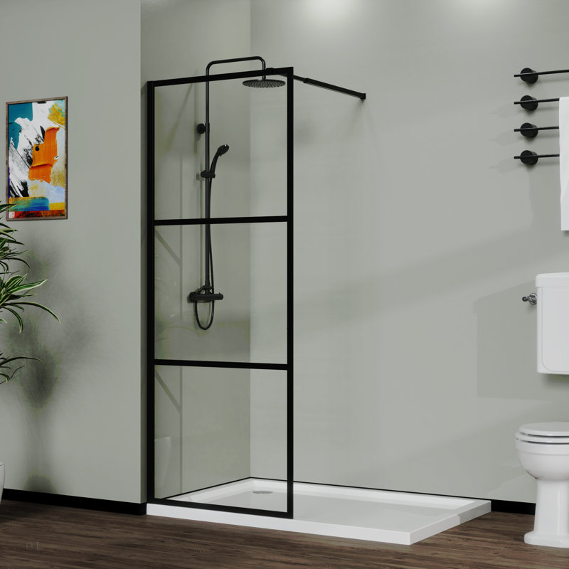 Goodyo 34" Shower Screen Door Walk-In Wet-Room, Black, 3-Panel Style