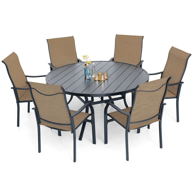  Ensemble repas extérieur pour 6 personnes avec fauteuils, Jaune