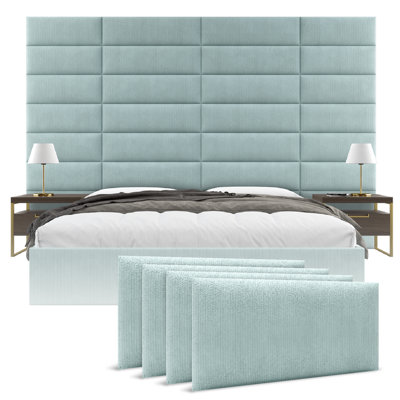 Sapan Upholstered Wall Panels - King/Cal King Size Wall Mounted Headboards - Ribbed Iceland Blue - Twin/King - Set of 4 Modular Panels