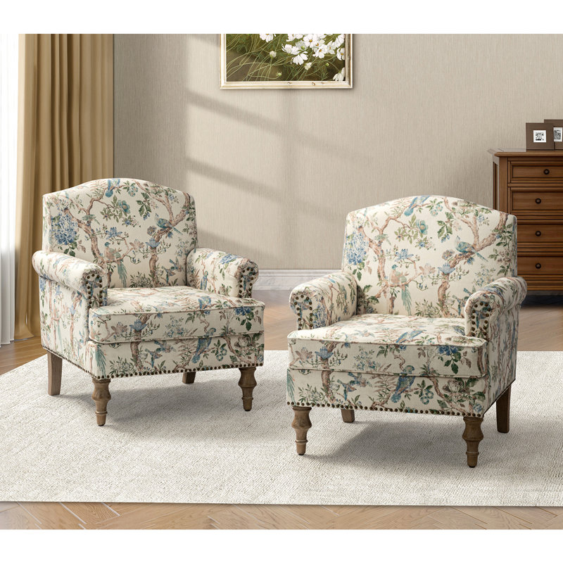 Fauteuil l 30 po avec pieds en bois massif Mooresville, Polyester oiseau