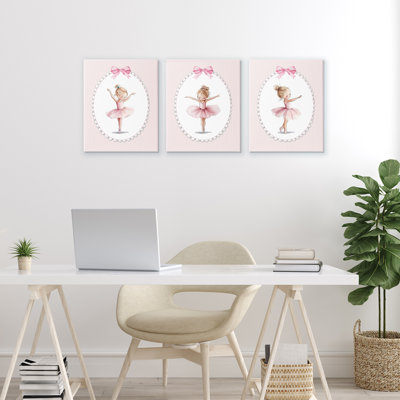 Dancing Ballerinas in Pink 3pc Canvas Set, design by Christine Simpson Art