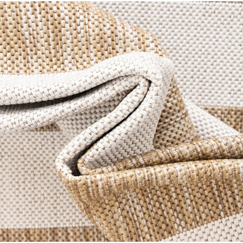 Robinson Striped Indoor / Outdoor Area Rug in Taupe/Ivory, Square 5'3"