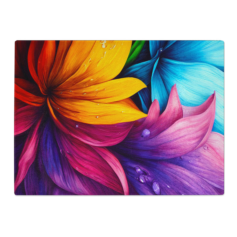 Vibrant Flowers No.1  Glass Chopping Board