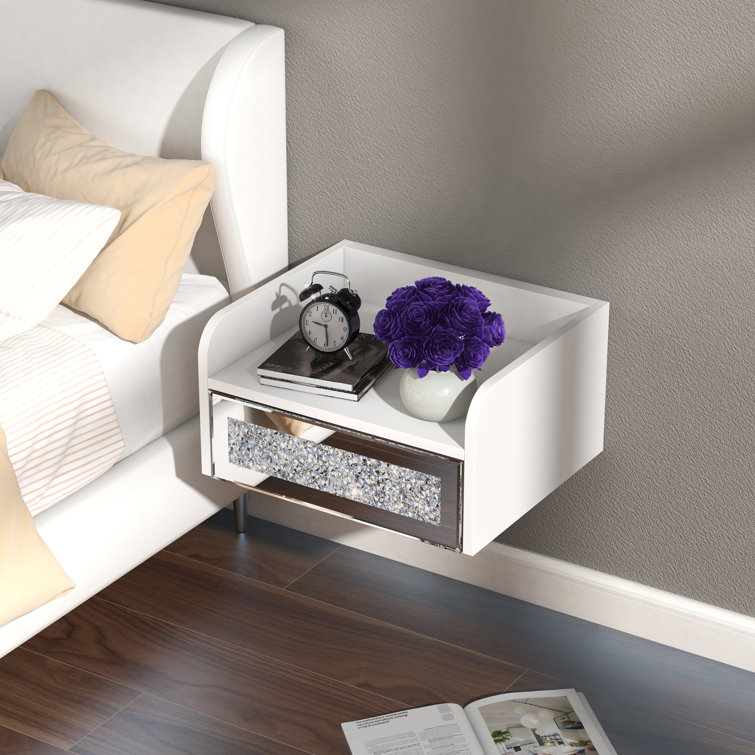 Wenlock Wall Mounted Nightstand 1 Drawer with Crystal Inlay