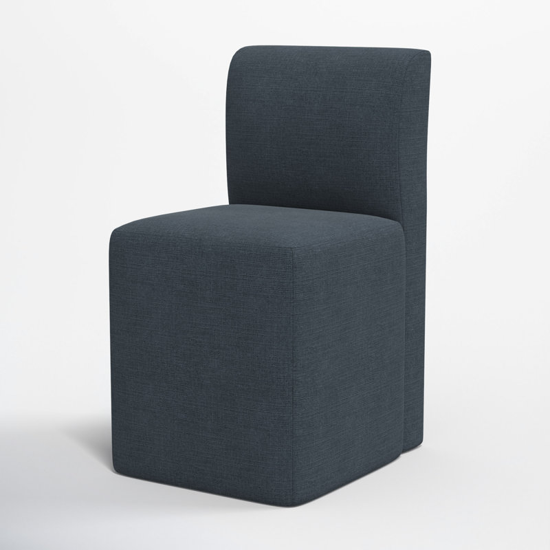 Mendy Upholstered Dining Chair with Casters, Classic Navy Linen