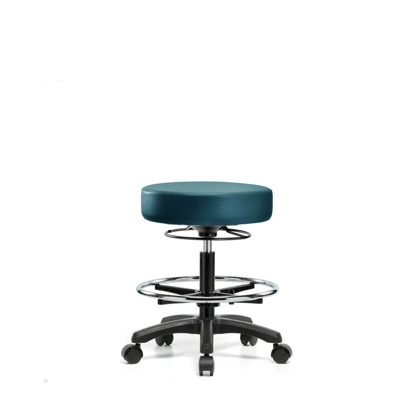 Tabouret de laboratoire en vinyle, Roulettes, Bleu marine