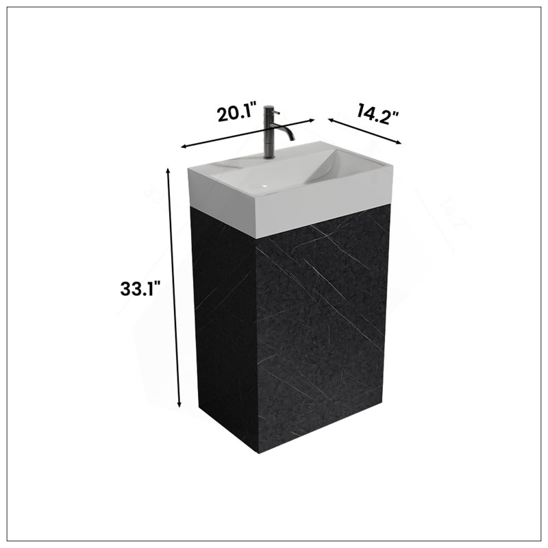 Meuble-lavabo en marbre 20 po avec lavabo en céramique Modern, Noir