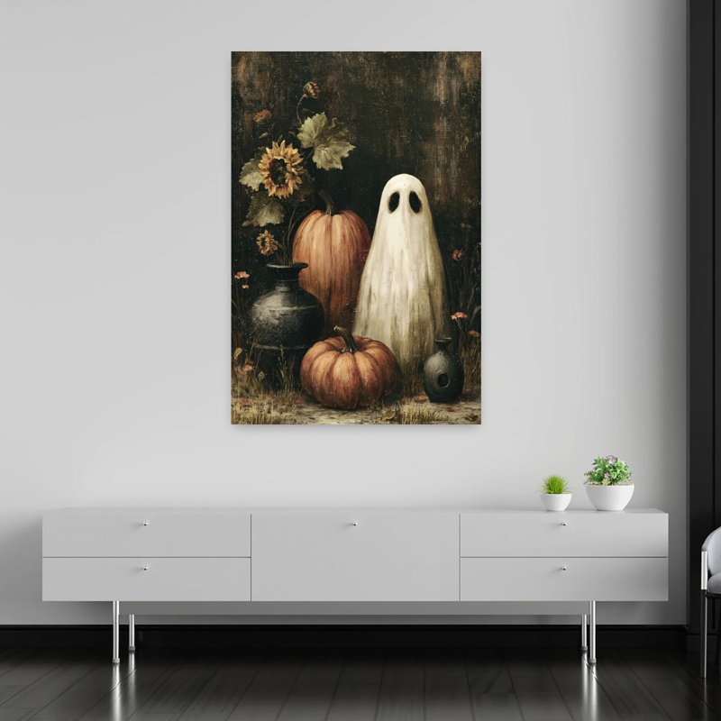 Nature morte fantomatique rustique vintage abstraite avec tournesols, paysage d'automne, affiche murale, H 60 po x l 40 po