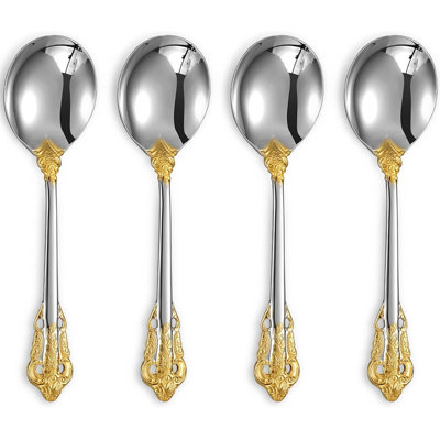 Luxury Round Soup Spoon Set Of 4, 18/10 Stainless Steel Bouillon Spoon With Mirror Polish, Dishwasher Safe