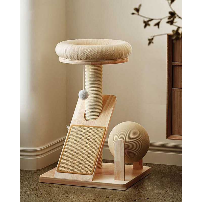 Minimalist Solid Wood & Sisal Cat Tree for Home Use