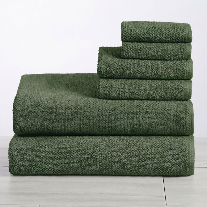 100% Cotton Textured Bath Sheet, Forest Green, 6 Piece Set W/ Bath Sheets