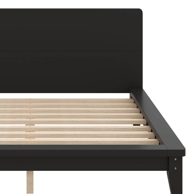 Base de lit en bois avec tête de lit solide, Full, Noir