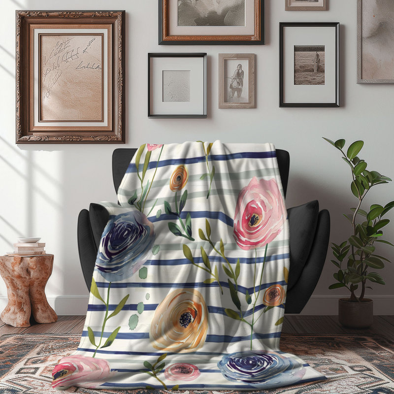 Persan Floral - couverture sherpa de qualité supérieure 1 pièce, Grand lit