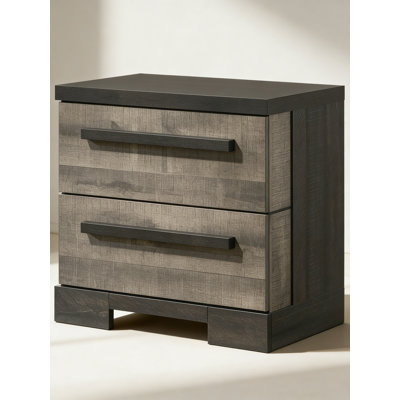 1pc 2-Drawer Nightstand Brown Gray Finish Wooden Bedroom Furniture