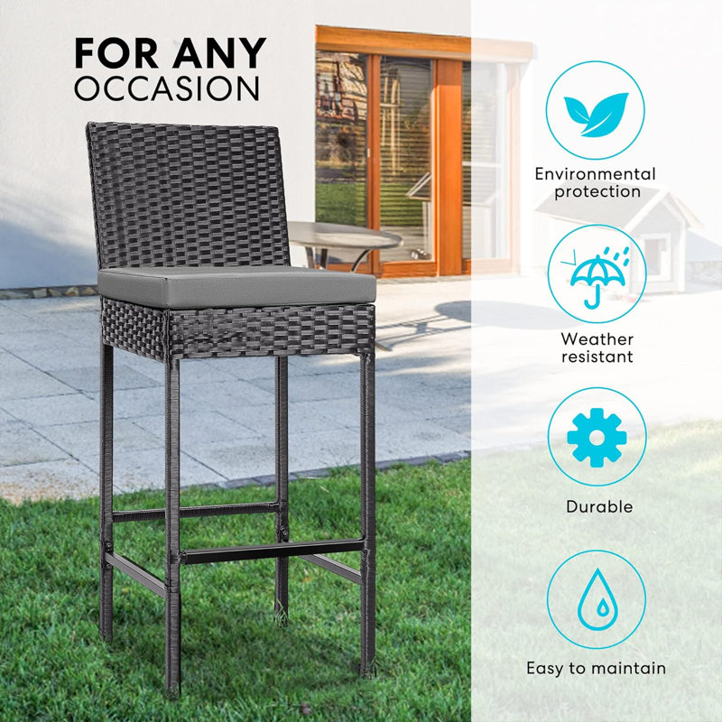 Aize Polyethylene (PE) Wicker Outdoor 27.5'' Bar Stool with Cushion