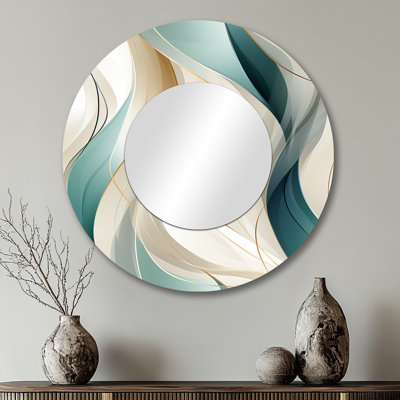 Subdued Elegance - miroir décoratif abstrait, miroir mural rond beige, impression d'art en métal