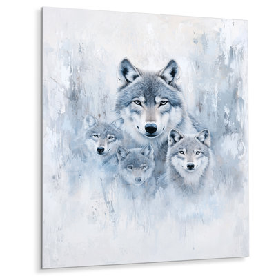 Portrait de famille de loups en hiver I - animaux, impression murale en métal