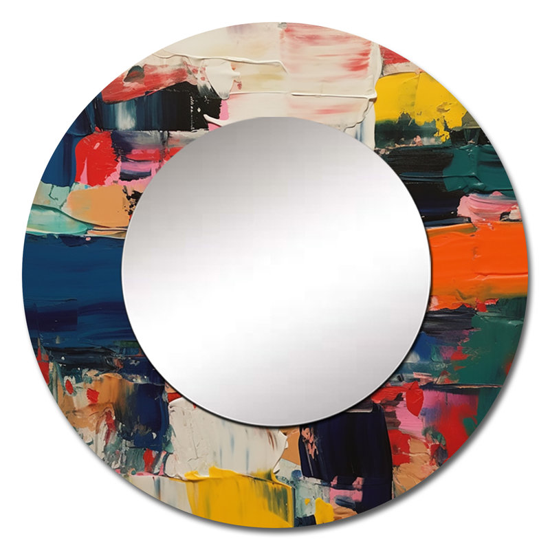 «Red Blue Cubist Fusion - Cubism Unique Wall Mirror, Red Round Mirror, Printed Metal Art, 36 po x 36 po