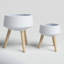 Set of 2 Resin and Magnesia Planters with Beech Wood Stands - Modern Elevated Indoor Outdoor Decorative Plant Holders for Stylish Display.-1422079921