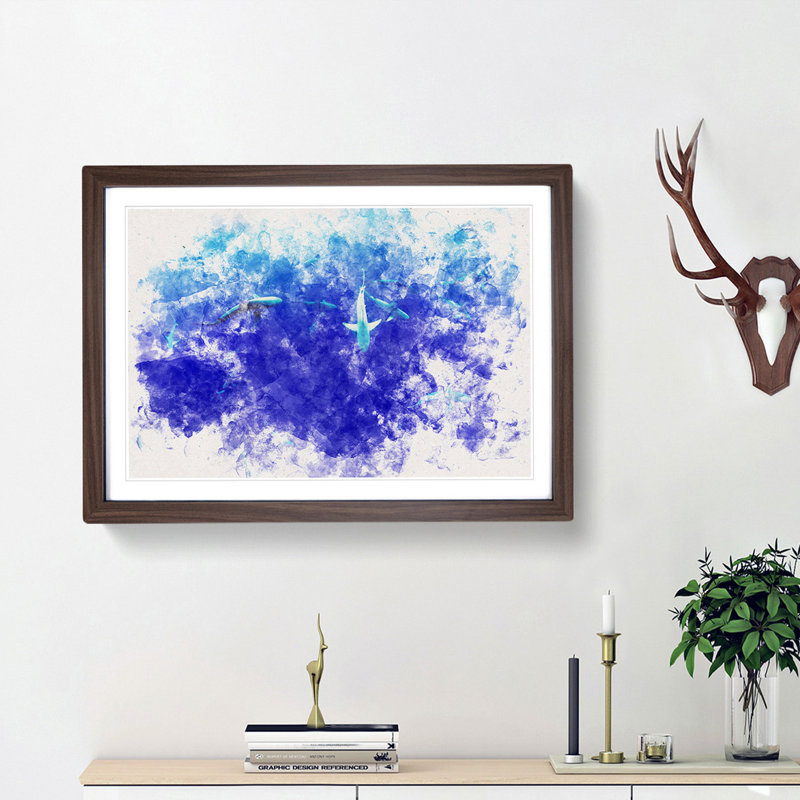 Oahu Sharks - Framed Print, 62cm H x 87cm W x 2cm D, Walnut Framed