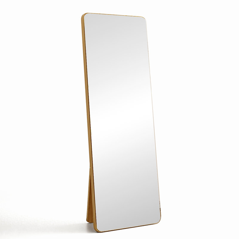 Medieval Style Rubber Wood Frame With Support Bracket Full-Length Mirror, 64.96" x 17.72"