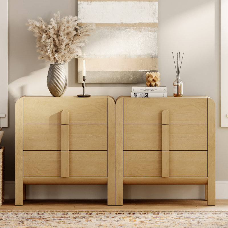 3 Drawer Dresser For Bedroom Set Of 2, Mid Century Modern Chest Of Drawers, Wood Storage 6 Drawer Dresser Organizer For Bedroom Living Room Hallway Closet