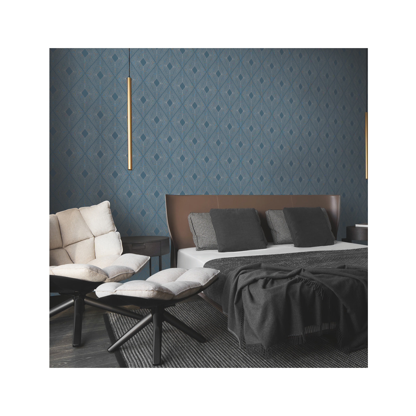 Antonina Vella Modern Metals Modern Geometric Wallpaper, Blue/Silver
