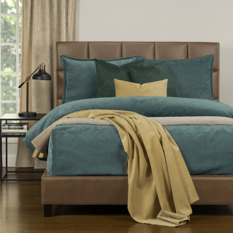 Mixology Velvet Bed Cap Comforter Set with Sewn Corners, Queen, Sea Blue