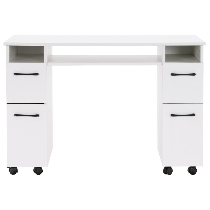 Bureau à clous avec tiroirs et roulettes, bureau de maquillage pour coiffeuse, Blanc