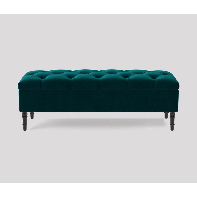 Alyana 180cm Wide Tufted Rectangle Ottoman Storage Bench - Upholstered Velvet Shoes Bench with Turned Wooden Legs
