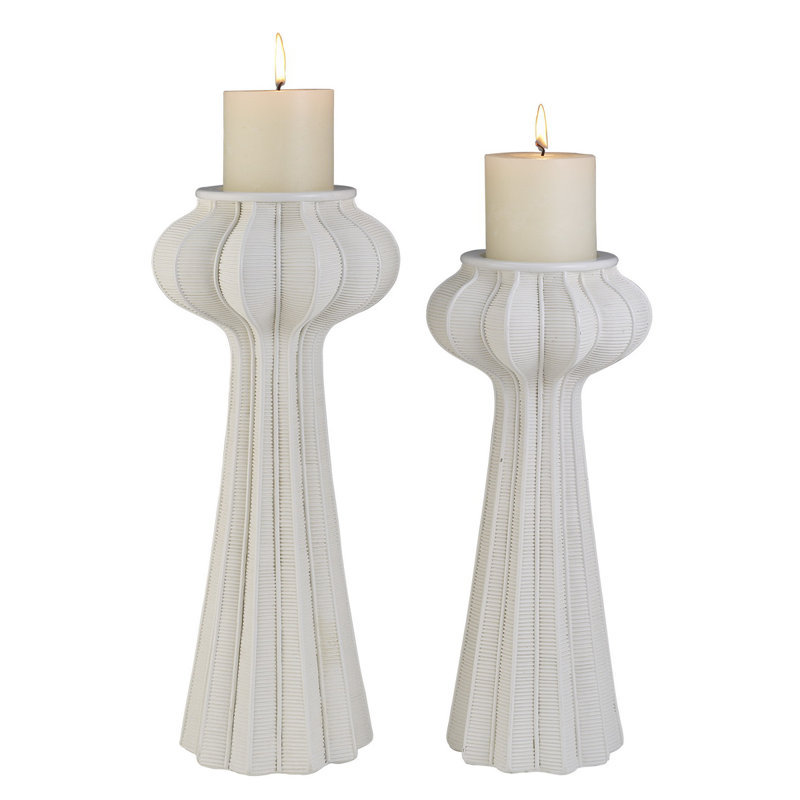 Ensemble de chandelles 2 pièces Nautilus - H 14 po et H 16 po, Blanc