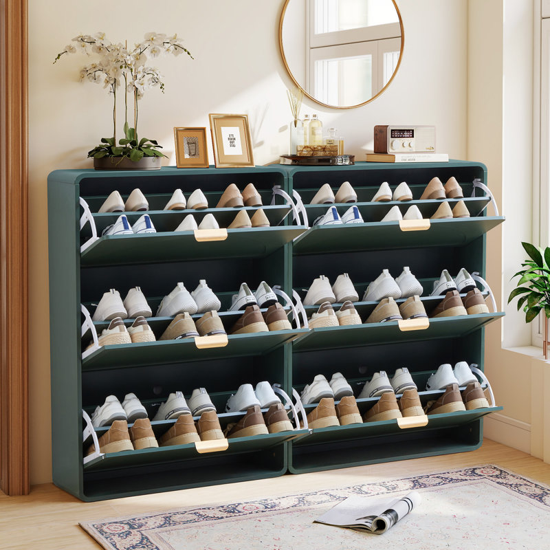 Armoire de rangement pour chaussures 24 paires avec 3 tiroirs rabattables, Vert