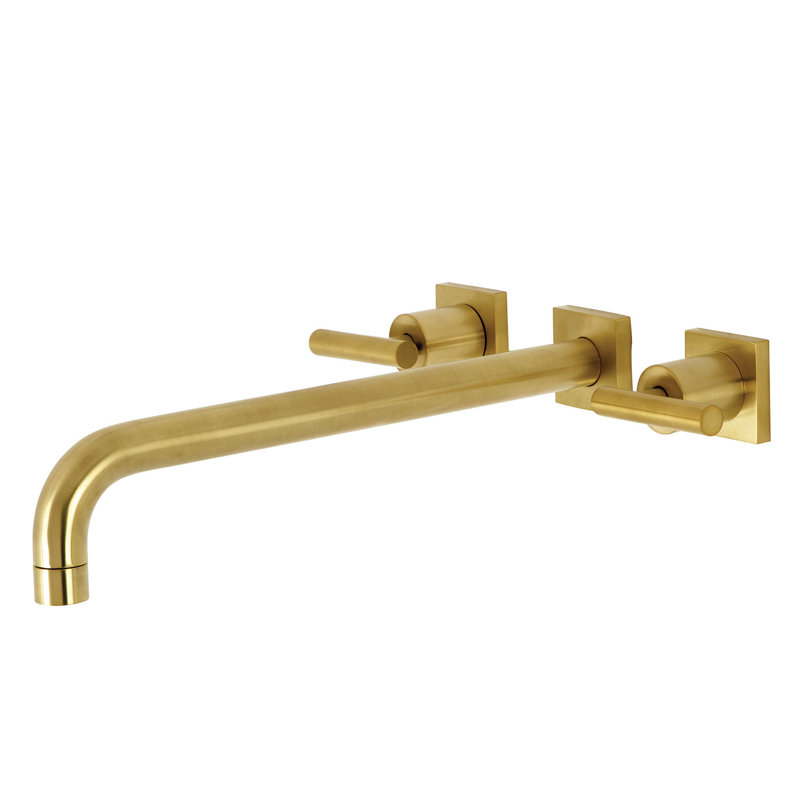 Manhattan Double Handle Wall Mounted Roman Tub Faucet, Brushed Brass